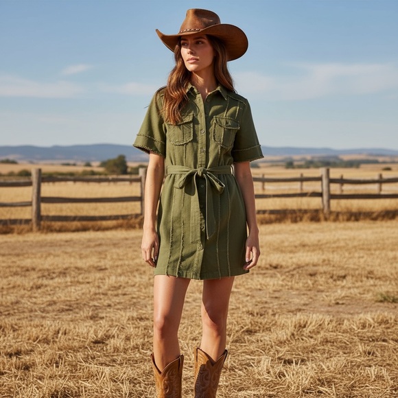 LENA Super cute khaki green dress S M L - Picture 1 of 6